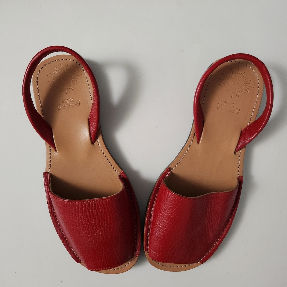 Red Leather Women Sandals